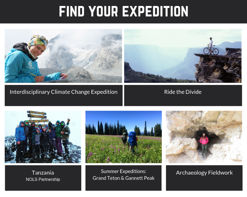 A collage of students on expeditions in the outdoors of Wyoming