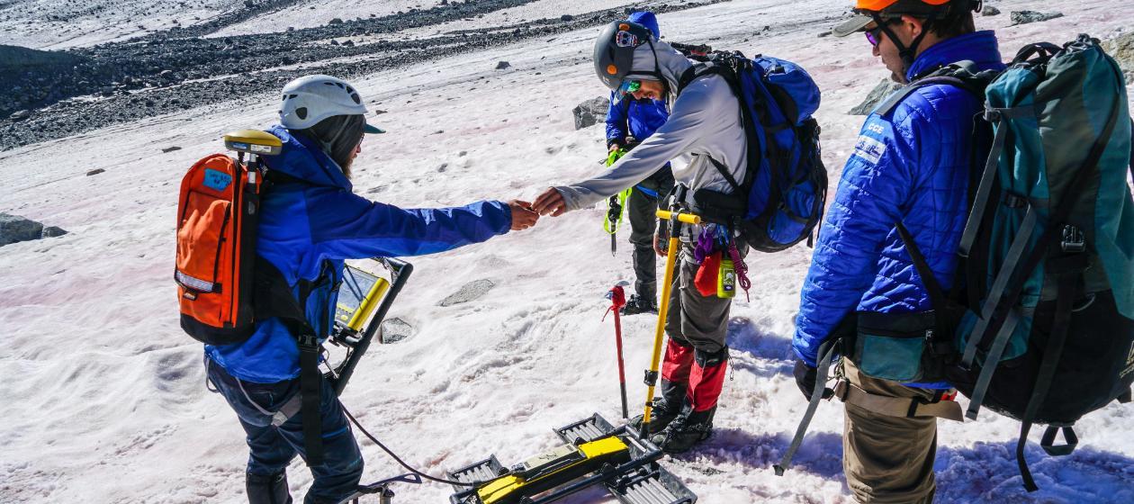 GIST equipment is used to test the depth of the snowpack of  DinwoodyGlacier