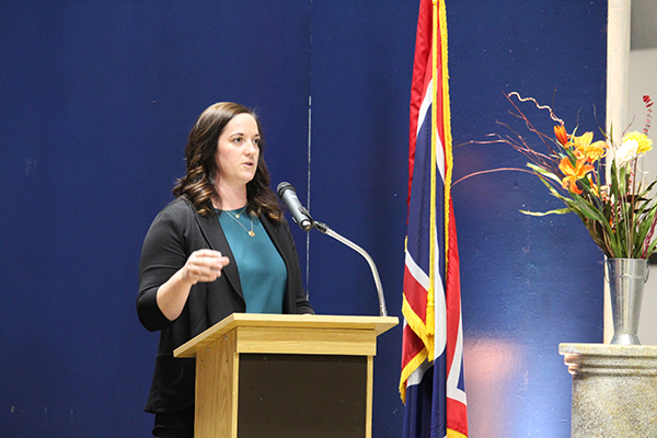 CWC student Jenn Pfisterer giving a speech