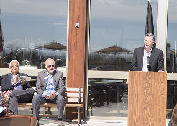 Wyoming Senator Barrasso speaks outside at veterans ceremony