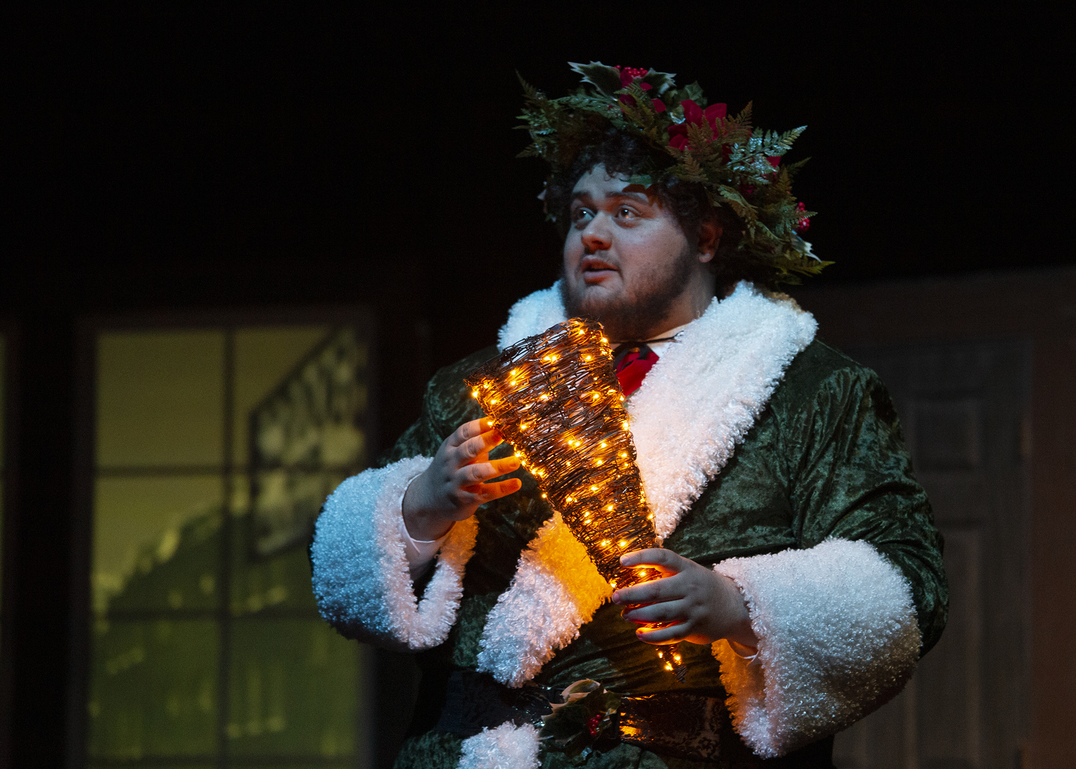 CWC theatre student portrays the ghost of Christmas present in a Christmas Carol