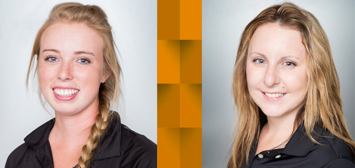 portraits of two CWC women's golfers, Bailee Watt and Sarah Schroefel