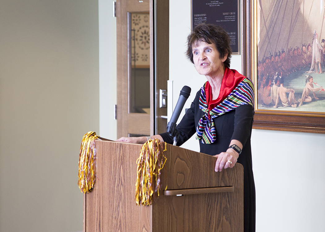 university of wyoming president speaking at podium 