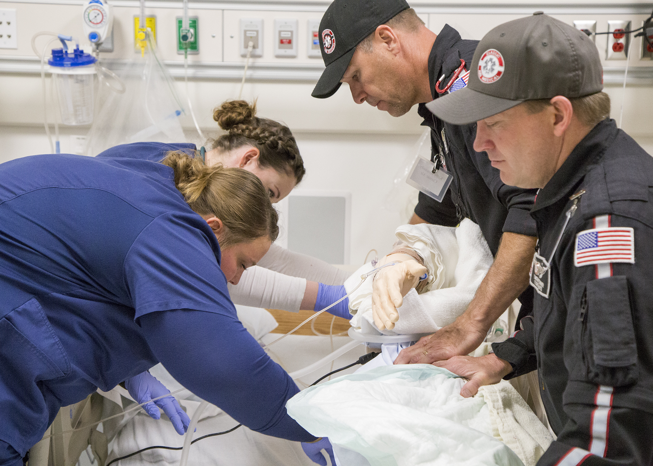 CWC nurses and life flight nurses work together on the disaster drill