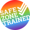 Safe zone button for gay/straight alliance in rainbow